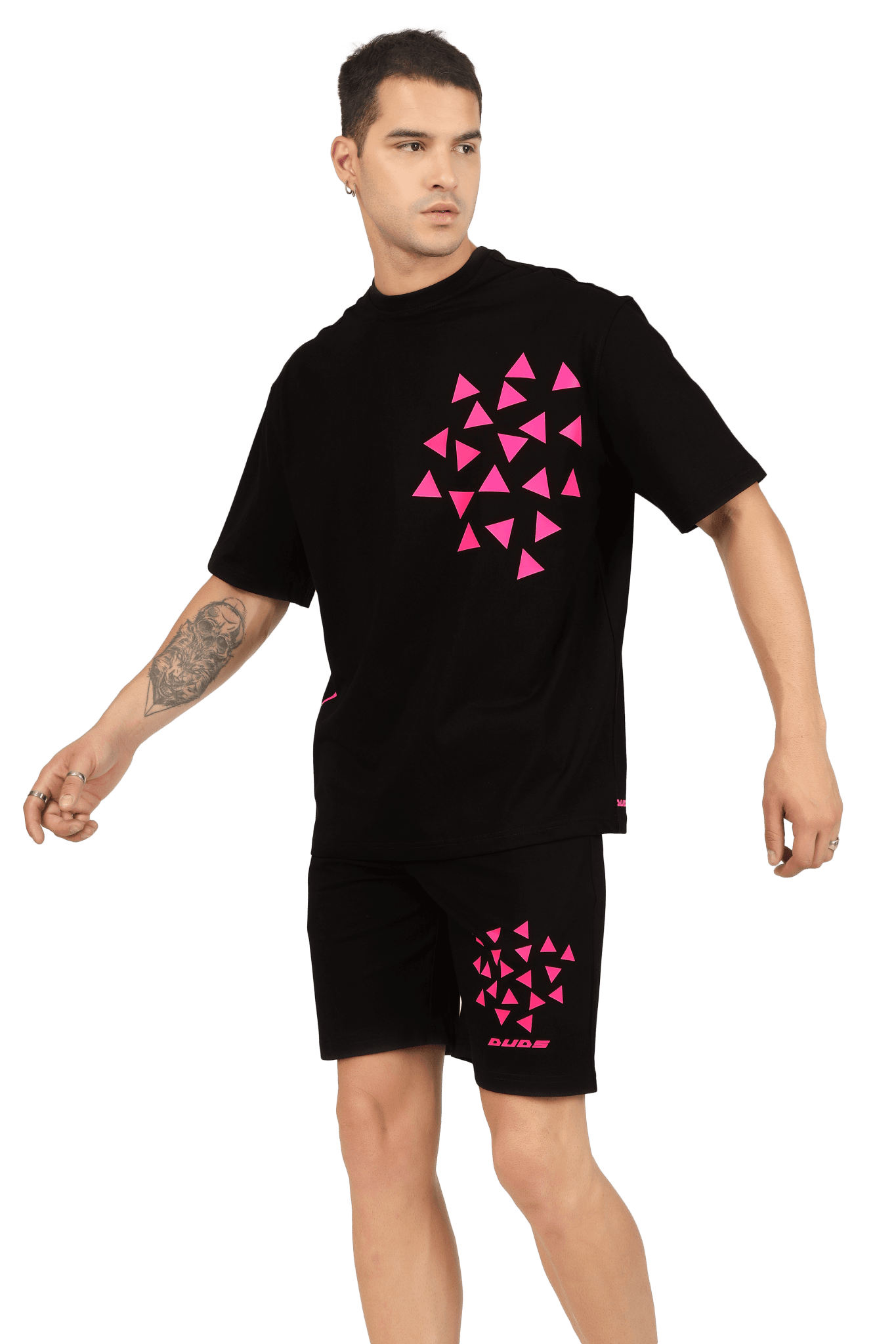 CO - ORD SET BLACK WITH MAGENTA PRINT OF STAR DUST - CO - ORD SET