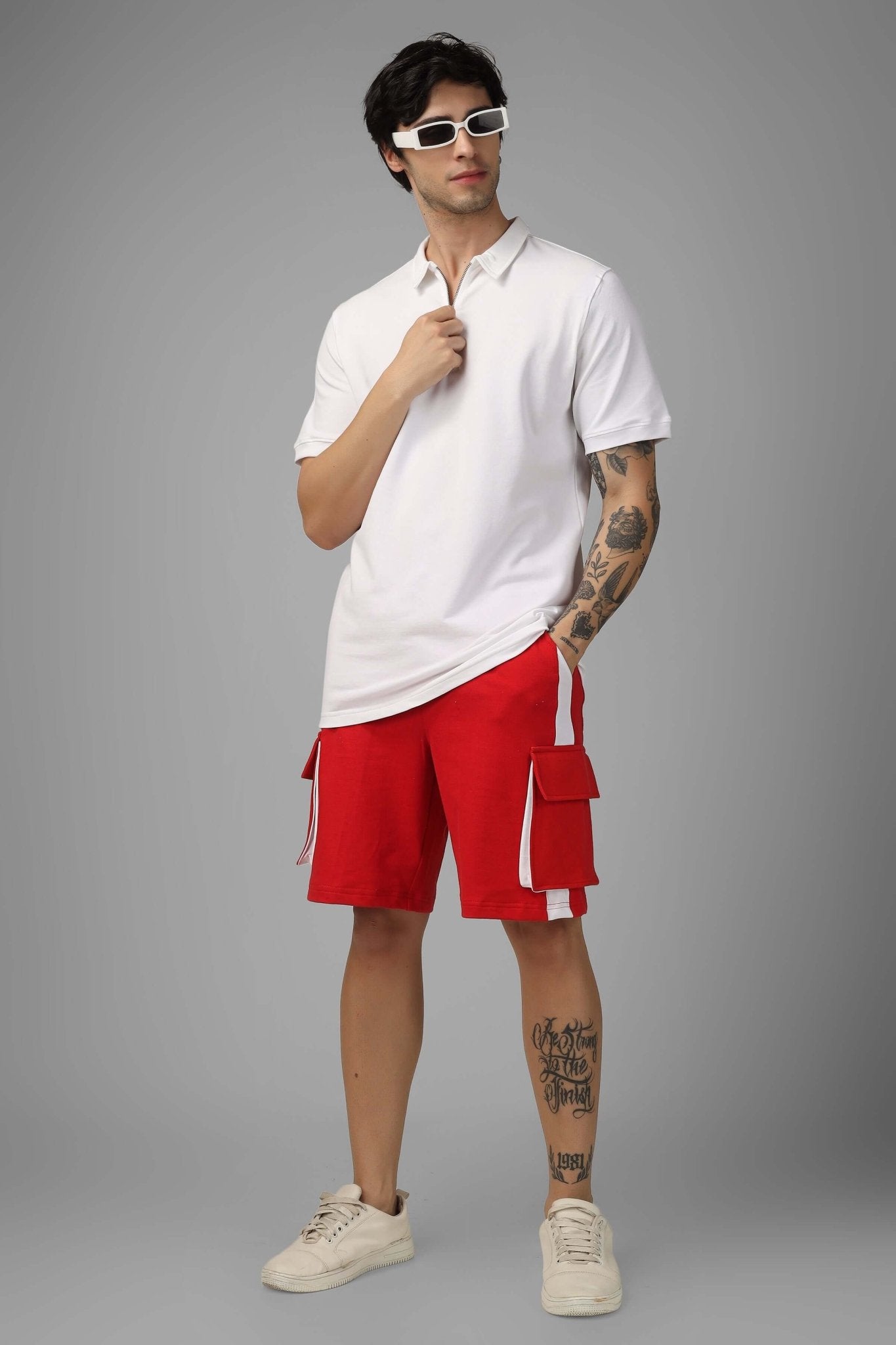 CONTRA REGULAR FIT CARGO SHORTS RED WHITE - SHORTS