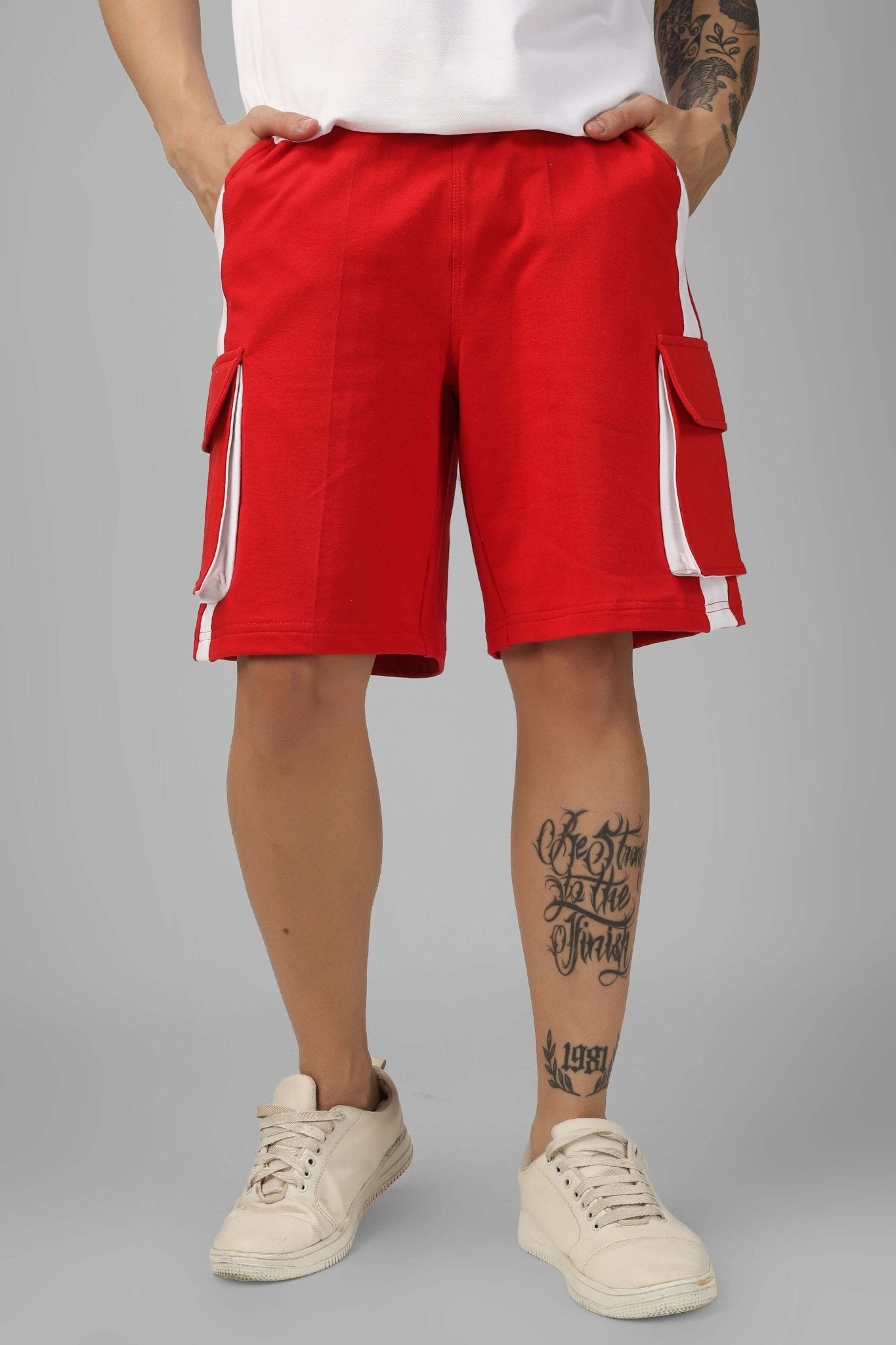CONTRA REGULAR FIT CARGO SHORTS RED WHITE - SHORTS