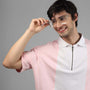CONTRAST POLO OVERSIZED ZIPPER T-SHIRT BLUSH PINK-WHITE