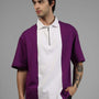 CONTRAST POLO OVERSIZED ZIPPER T-SHIRT PURPLE-WHITE