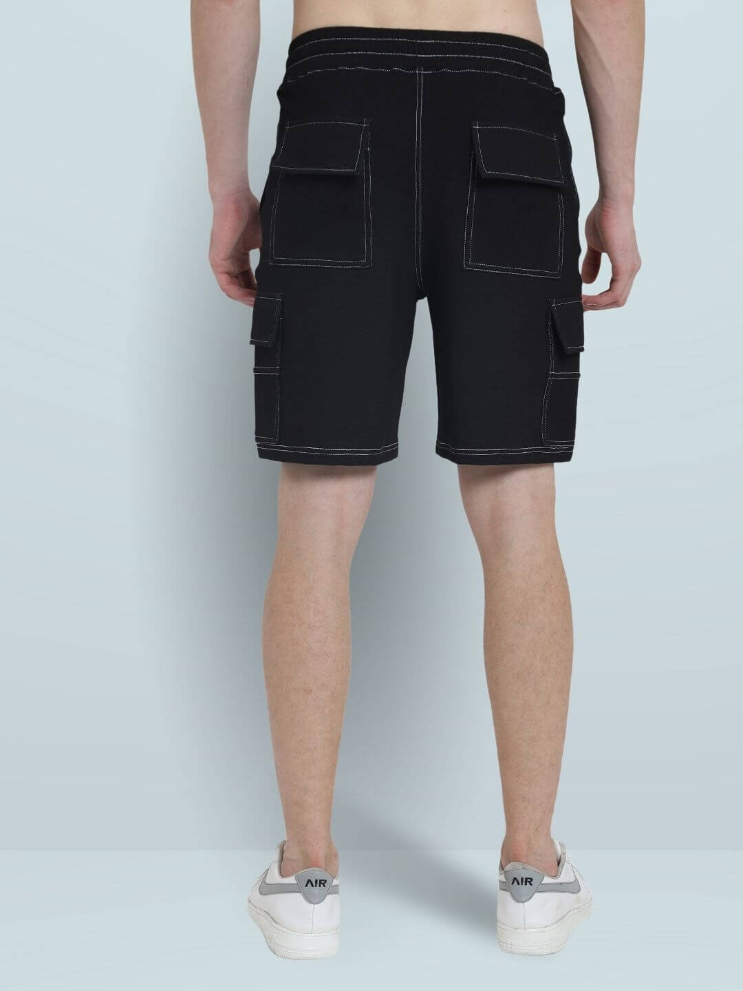 Contrast Stitch Carpenter Denim Shorts (Black) - Wearduds