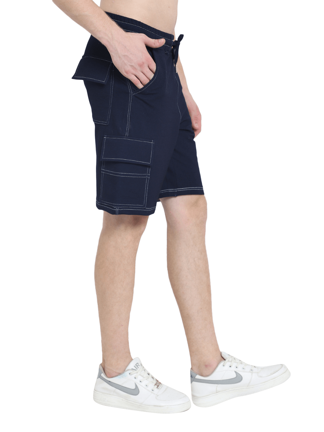 Contrast Stitch Carpenter Denim Shorts (Blue) - Wearduds
