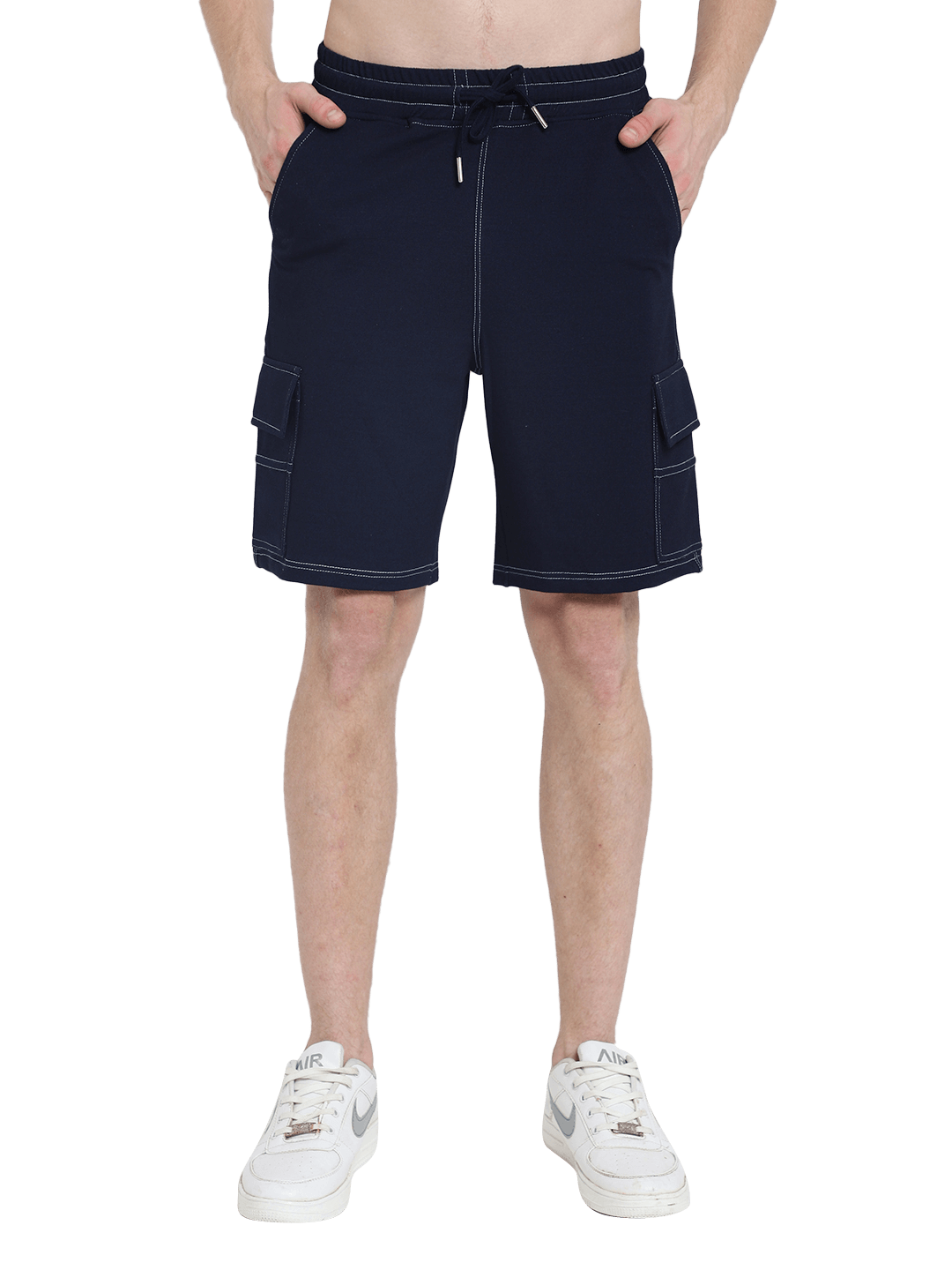 Contrast Stitch Carpenter Denim Shorts (Blue) - Wearduds