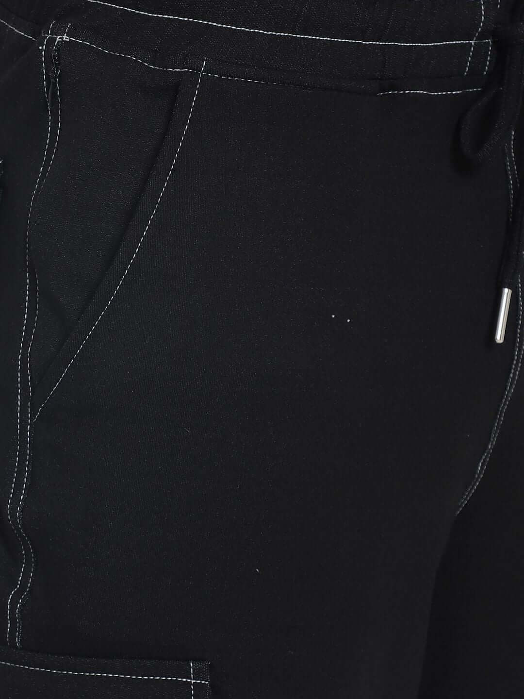 Contrast Stitch Carpenter Denim Shorts (Black) - Wearduds