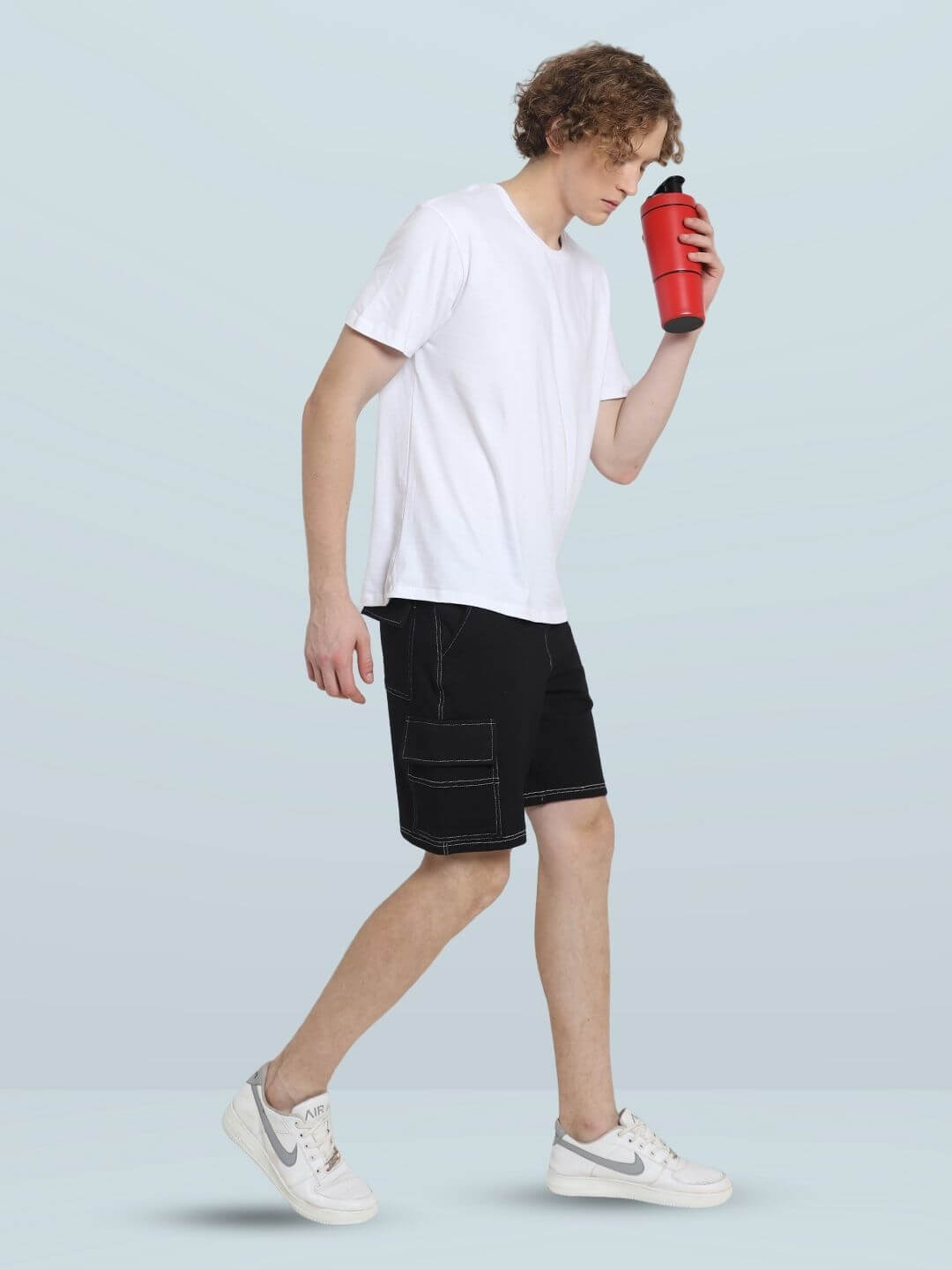 Contrast Stitch Carpenter Denim Shorts (Black) - Wearduds
