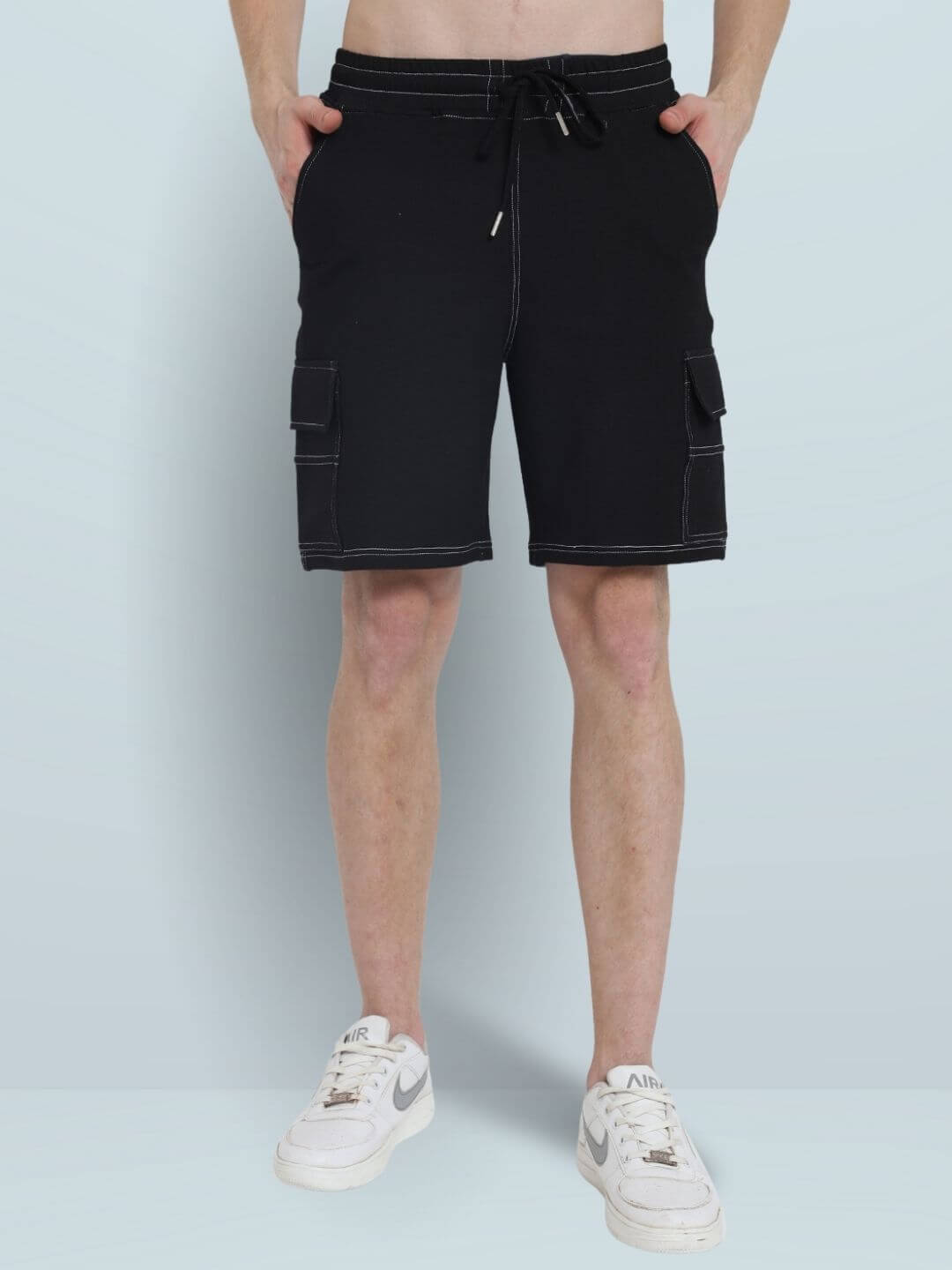 Contrast Stitch Carpenter Denim Shorts (Black) - Wearduds