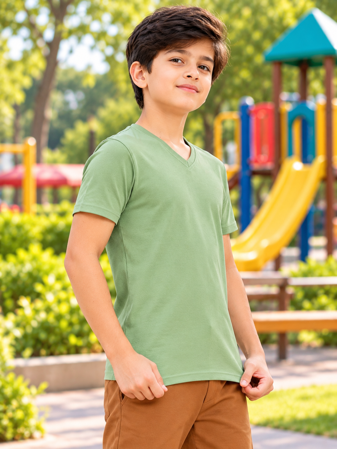 CORE SHORT REGULAR FIT T-SHIRT FOR BOYS GIRLS SAGE GREEN