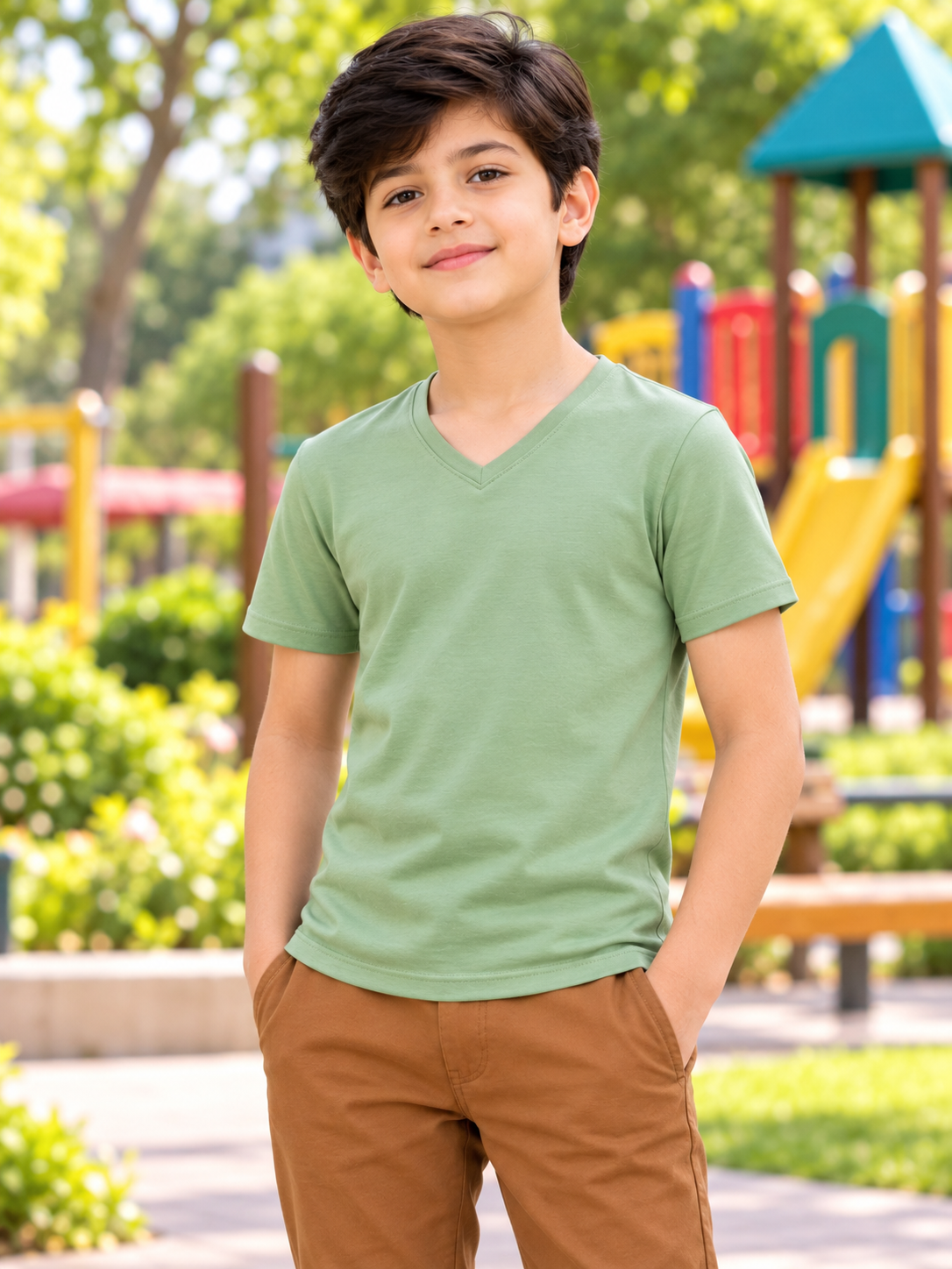 CORE SHORT REGULAR FIT T-SHIRT FOR BOYS GIRLS SAGE GREEN