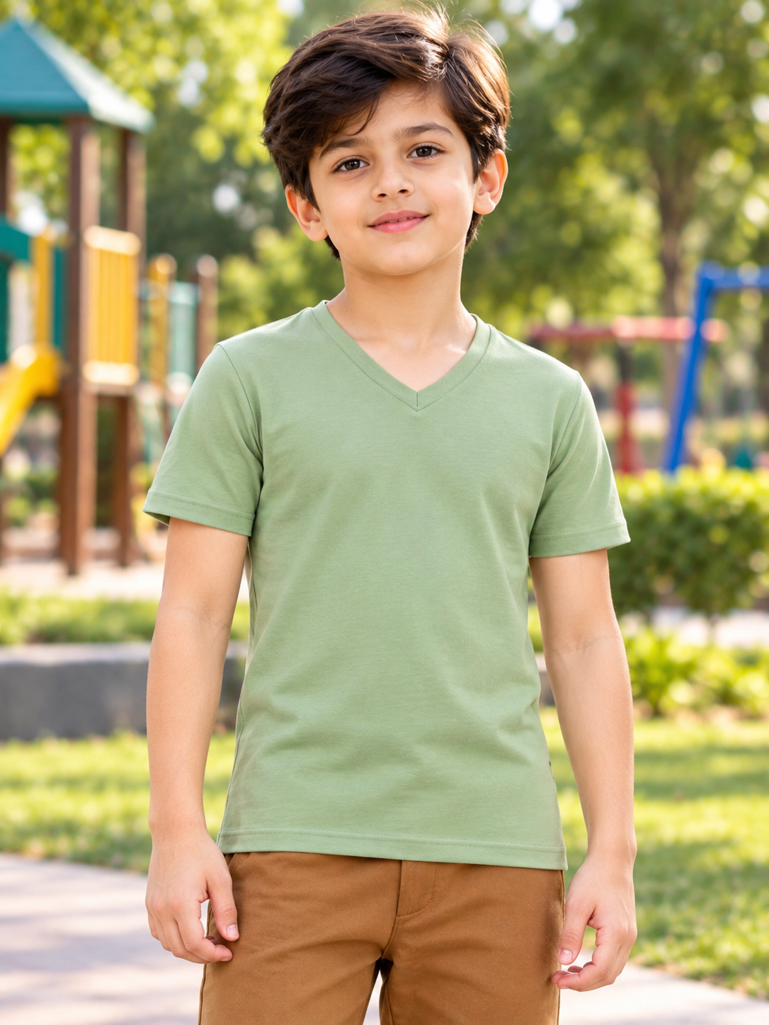 CORE SHORT REGULAR FIT T-SHIRT FOR BOYS GIRLS SAGE GREEN