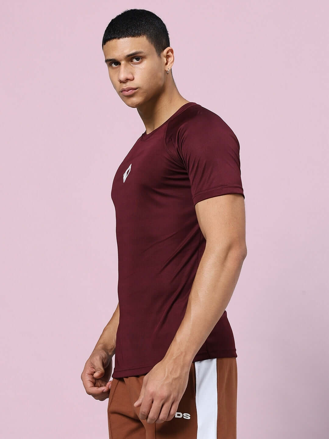 CRISTINIO Regular Fit Maroon T-Shirt in Sports Polyester Fabric, ideal for casual wear. Cold machine wash recommended.