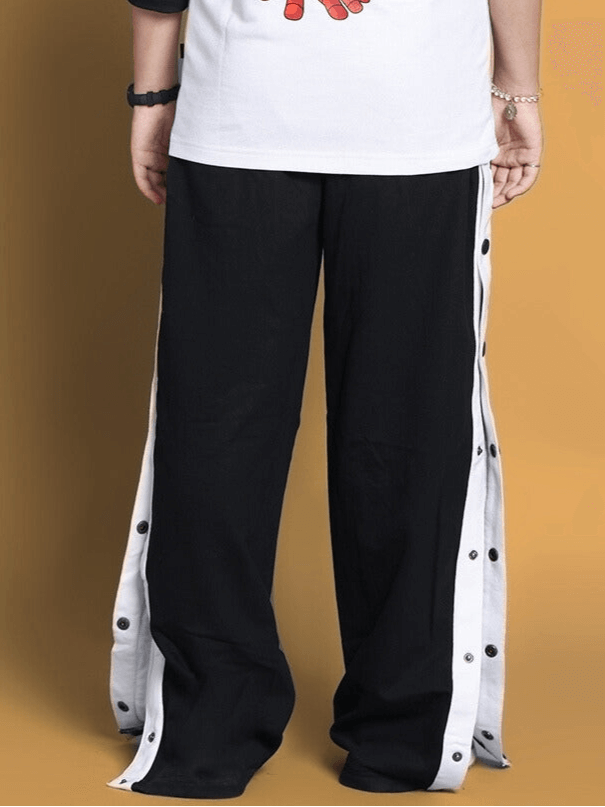 Black Dancer Jogger for boys and girls with side button design. Custom fit available. Made-to-order from DUDS.