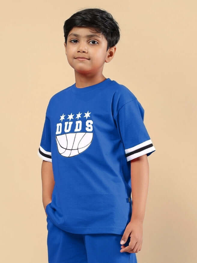 Child wearing DIGGIN OVERSIZED T-SHIRT FOR BOYS & GIRLS BLUE by DUDS, made to order with customization option available for prepaid orders.