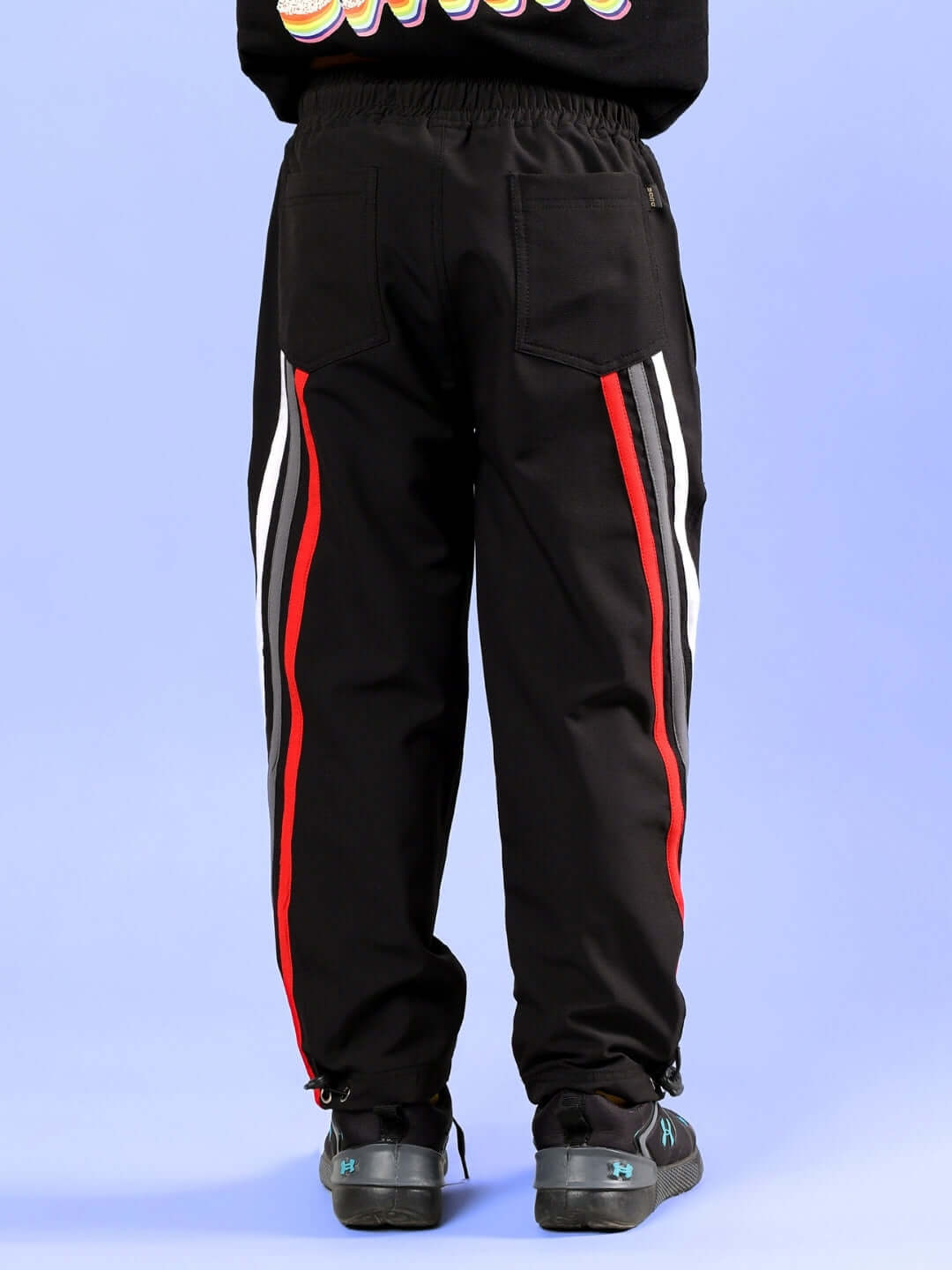 DOBBIN JOGGER FOR BOYS & GIRLS BLACK with stripe design, made to order, customizable fit option available.