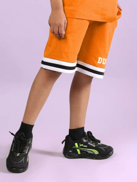 DUDS CHICAGO SHORTS FOR BOYS & GIRLS ORANGE, comfortable fit, customizable sizing