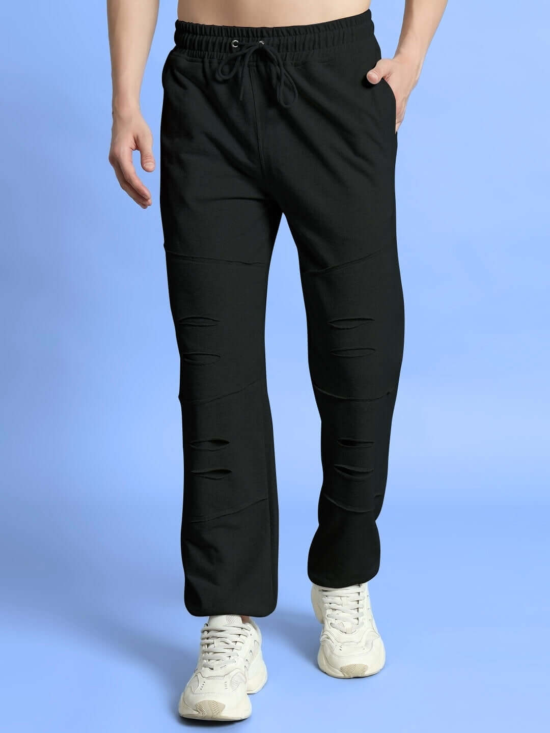 Black DUDS Graze joggers, tailored fit, customizable size options, ideal for casual wear, available for preorder with extended shipping.