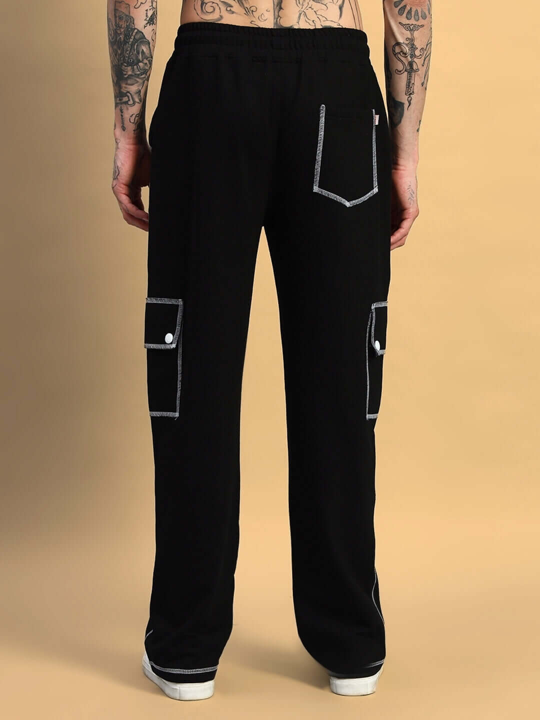 Back view of DYNAMIC 5 Pocket Cargo Pant in black, made by DUDS, featuring double pockets, customizable fit, and tailored design.