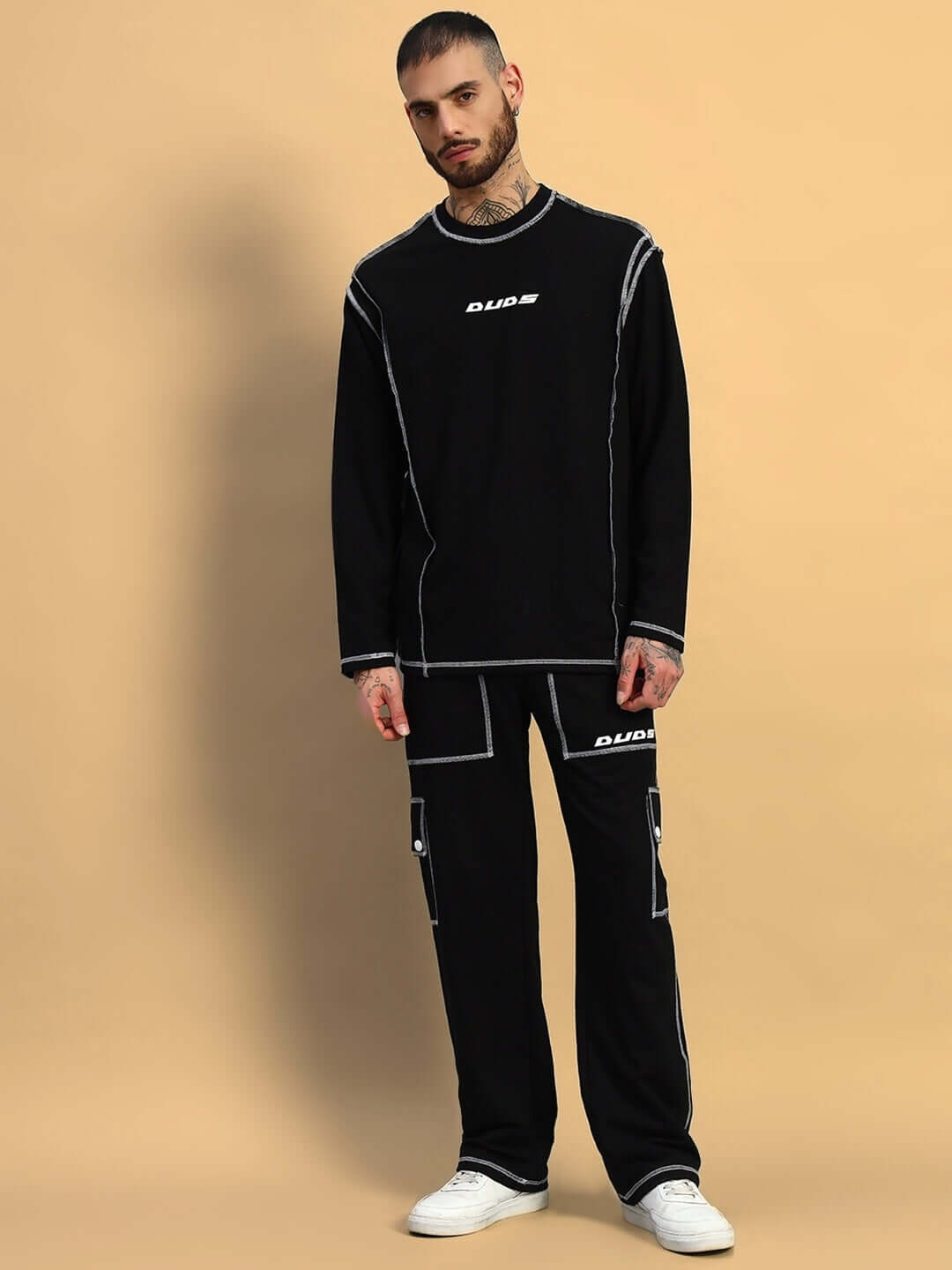 DYNAMIC OVERSIZED CO-ORD SET BLACK unisex outfit with oversized tee and relaxed-fit shorts for kids, featuring a bold black design.