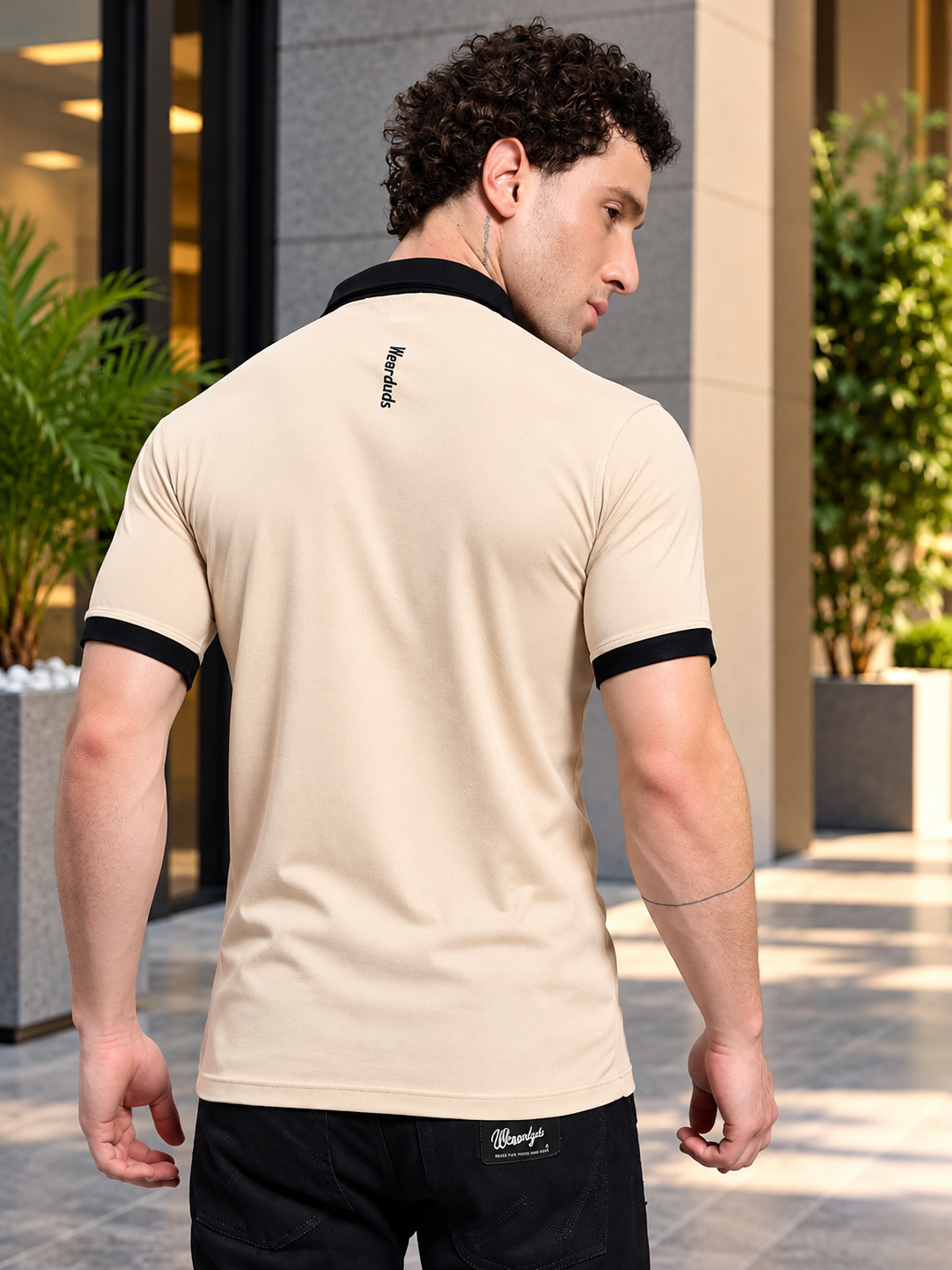 EDGE POLO REGULAR FIT T-SHIRT BEIGE BLACK - Wearduds, view 3