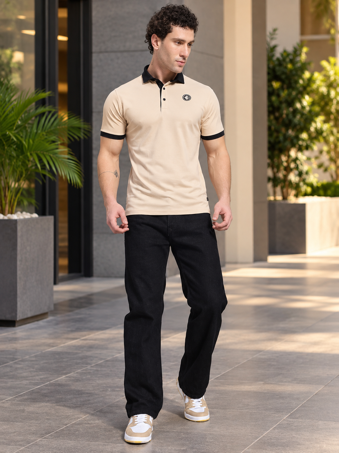 EDGE POLO REGULAR FIT T-SHIRT BEIGE BLACK - Wearduds, view 6