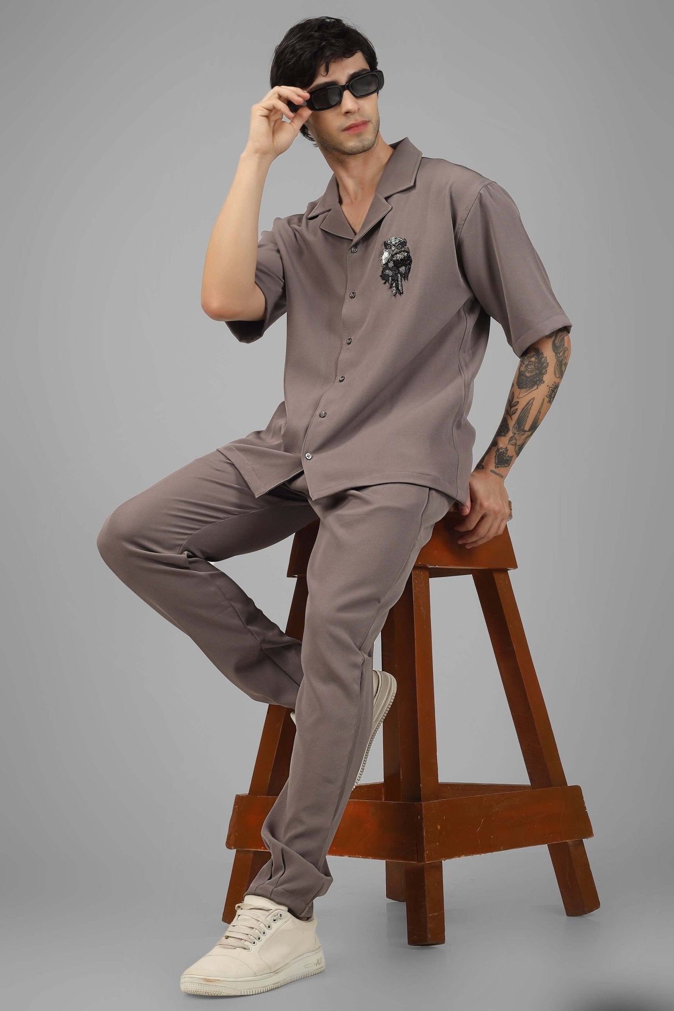 EMBELLISHED OWL CO - ORD SET SHIRT PANTS - CO - ORD SET