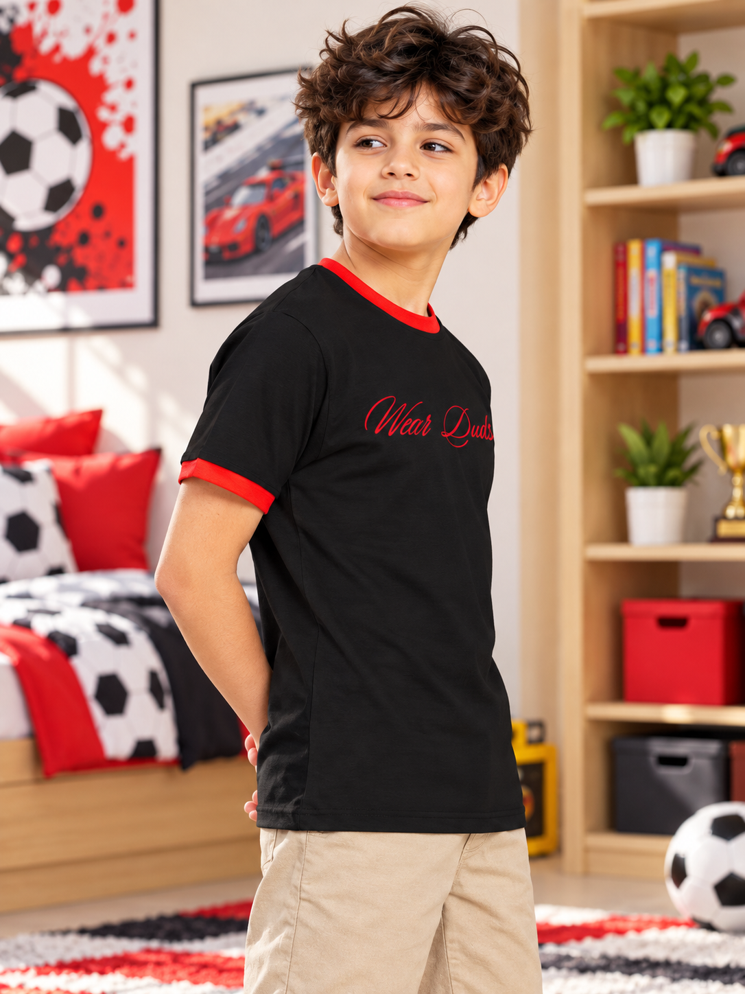 EMBROIDERED GRAPHIC FIT T-SHIRT FOR BOYS GIRLS BLACK