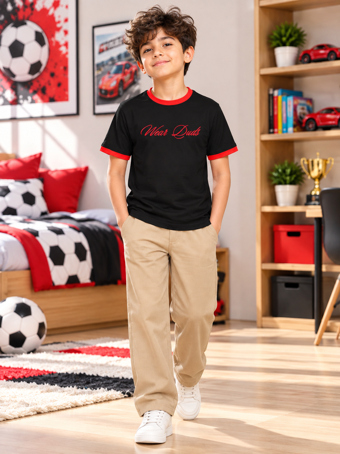 EMBROIDERED GRAPHIC FIT T-SHIRT FOR BOYS GIRLS BLACK