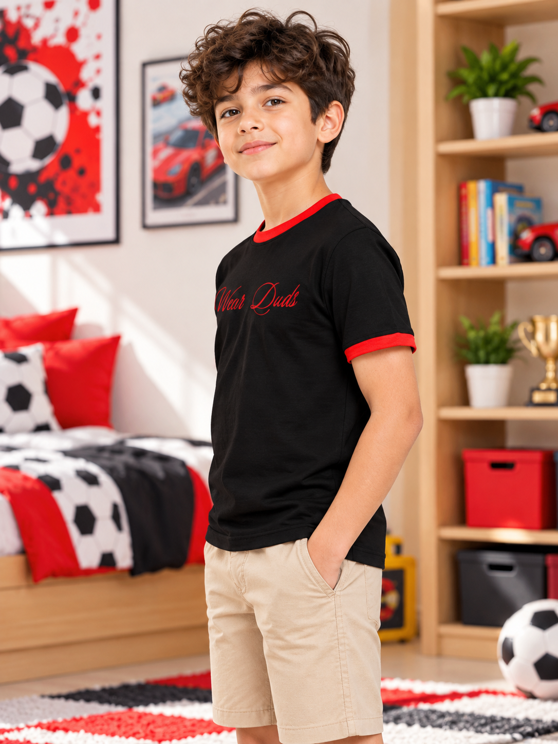 EMBROIDERED GRAPHIC FIT T-SHIRT FOR BOYS GIRLS BLACK