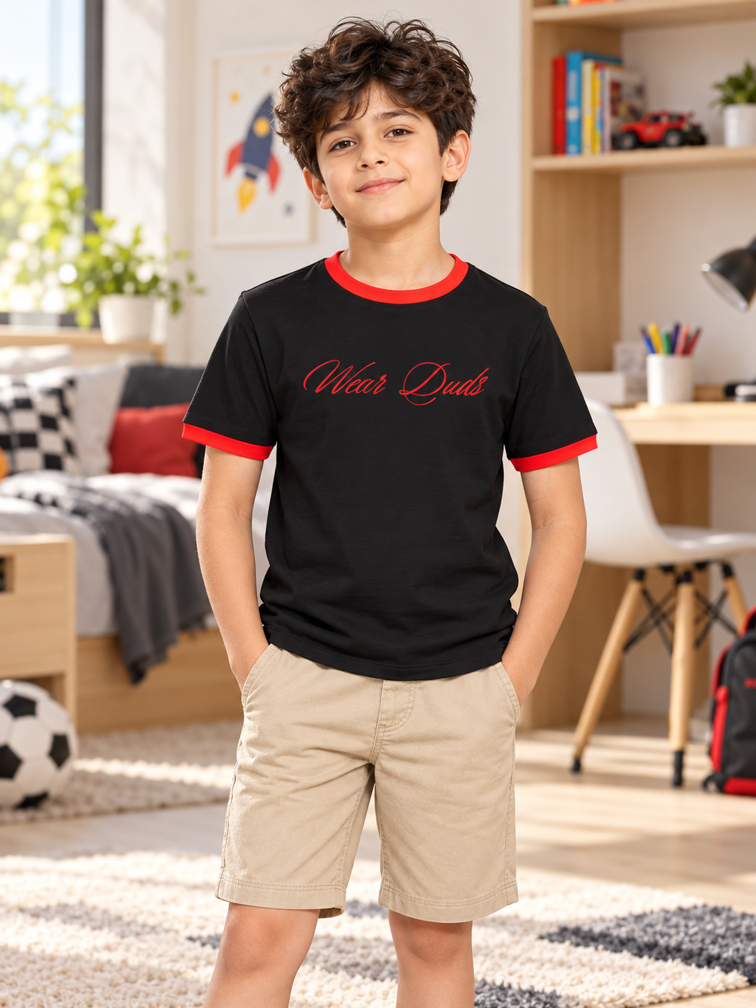 EMBROIDERED GRAPHIC FIT T-SHIRT FOR BOYS GIRLS BLACK