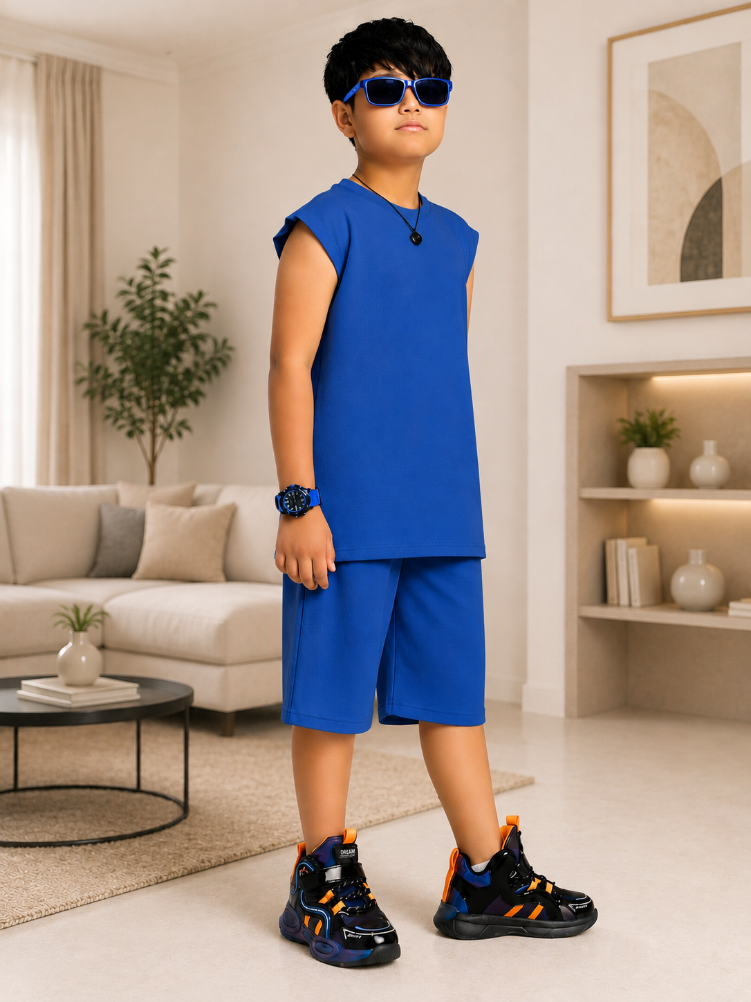 NEON RUSH SLEEVELESS CO-ORD FOR BOYS GIRLS BLUE
