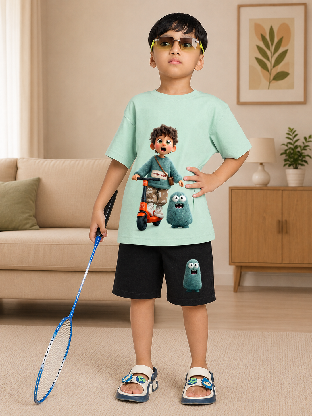 FUN MONSTER GRAPHIC CO-ORD FOR BOYS GIRLS GREEN BLACK