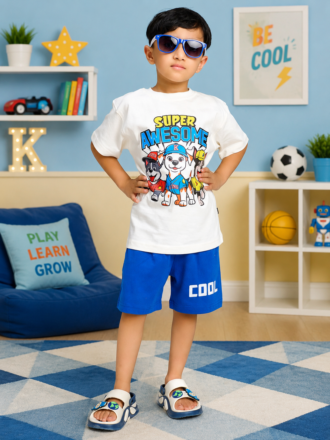 SUPER SQUAD CO-ORD SET FOR BOYS GIRLS WHITE BLUE
