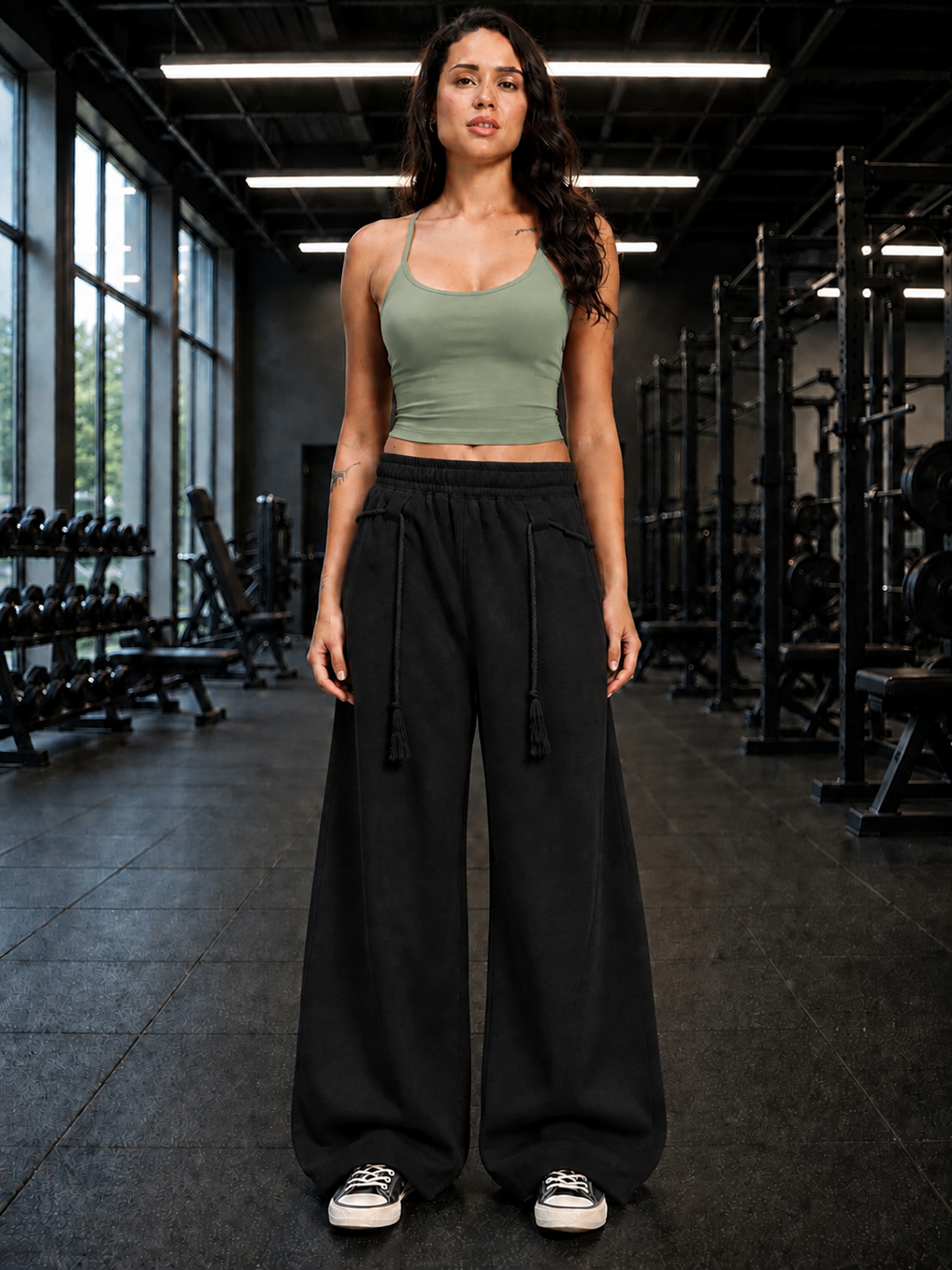 WOMEN SEAMLESS COTTON CROP-TOP OLIVE GREEN