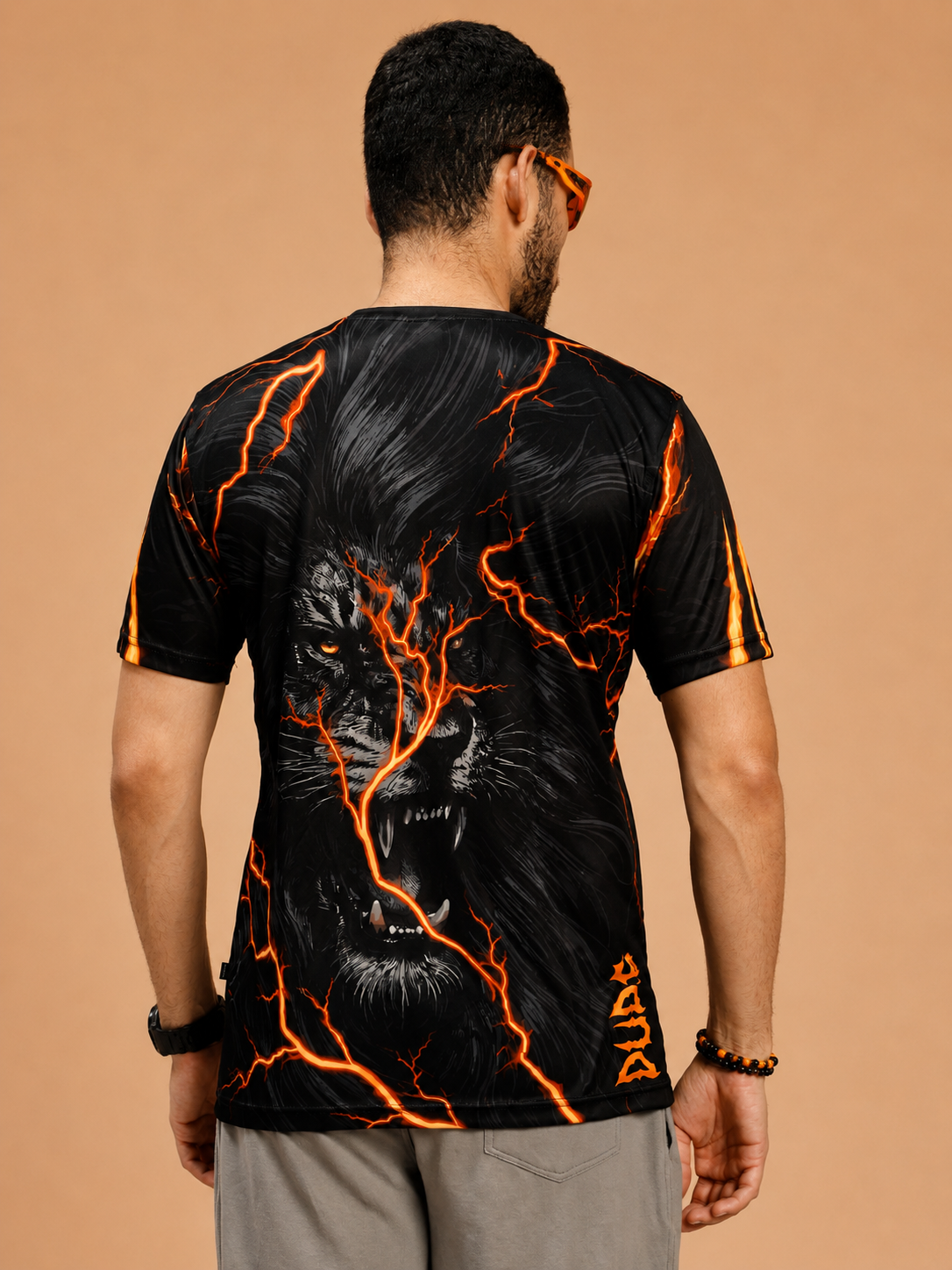 WILD LIFE POWER GRAPHIC RUNNING T-SHIRT BLACK ORANGE