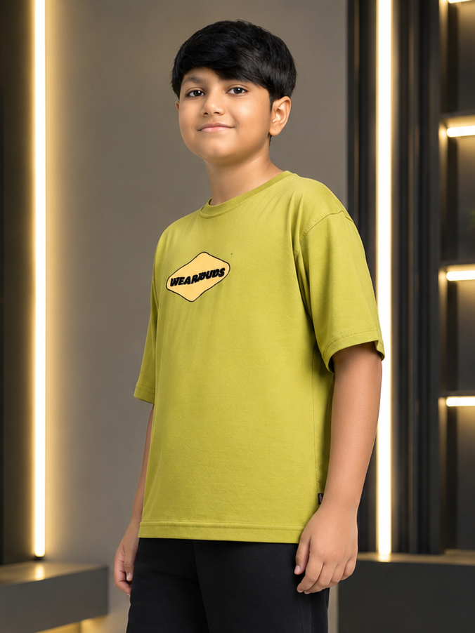 BEAR ON BOARD T-SHIRT FOR BOYS GIRLS OLIVE GREEN