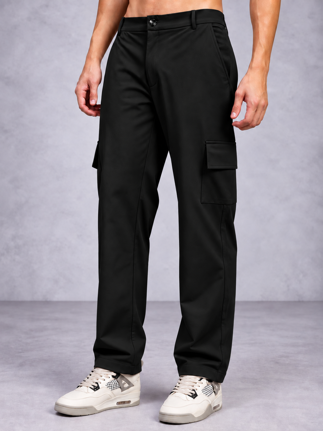 BELT LOOPS CARGO TROUSERS BLACK