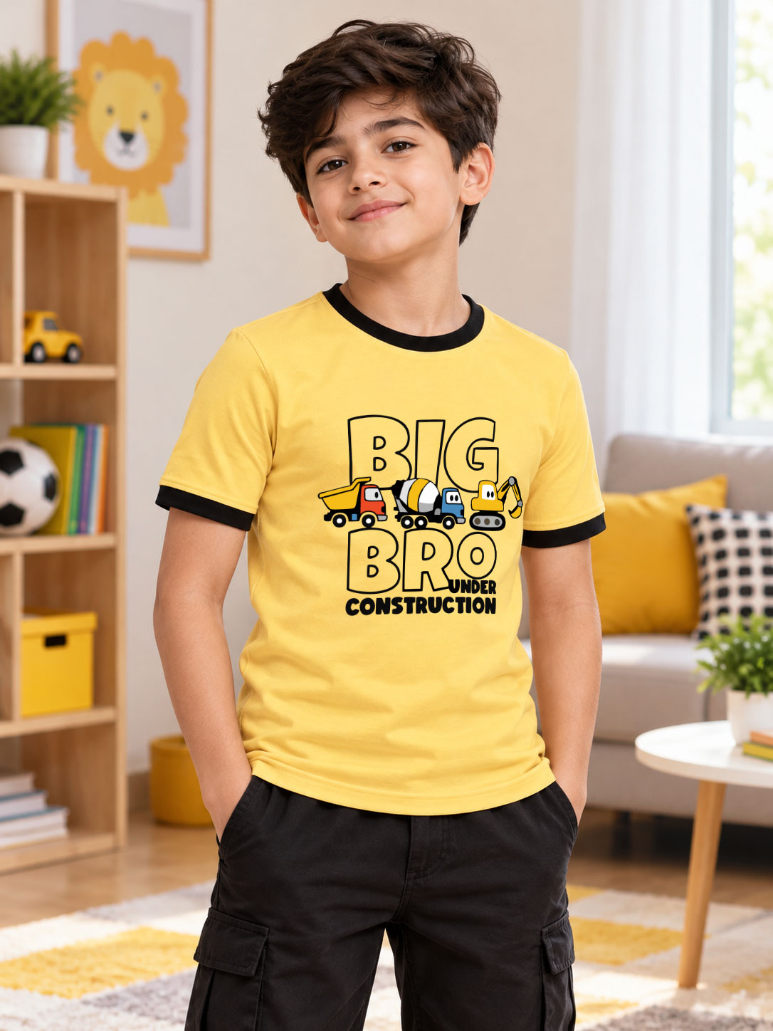 BIG BRO REGULAR FIT T-SHIRT FOR BOYS GIRLS YELLOW