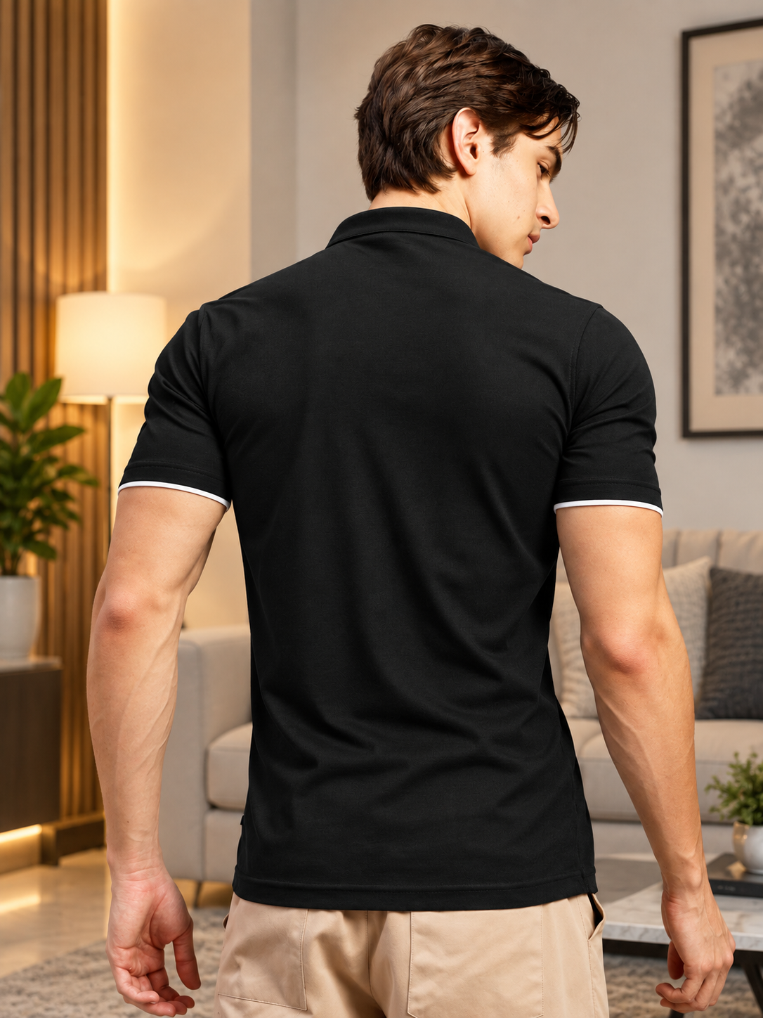 MANDARIN COLLAR POLO T-SHIRT BLACK