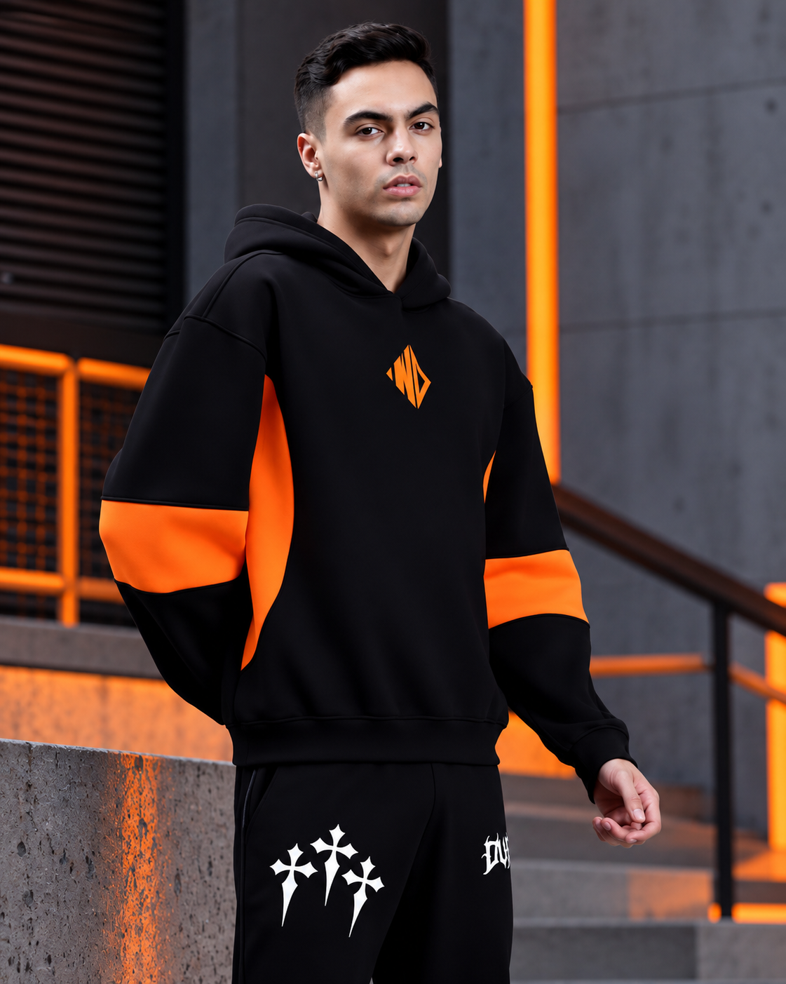 WD GORBCORE FLEECE HOODIE BLACK ORANGE