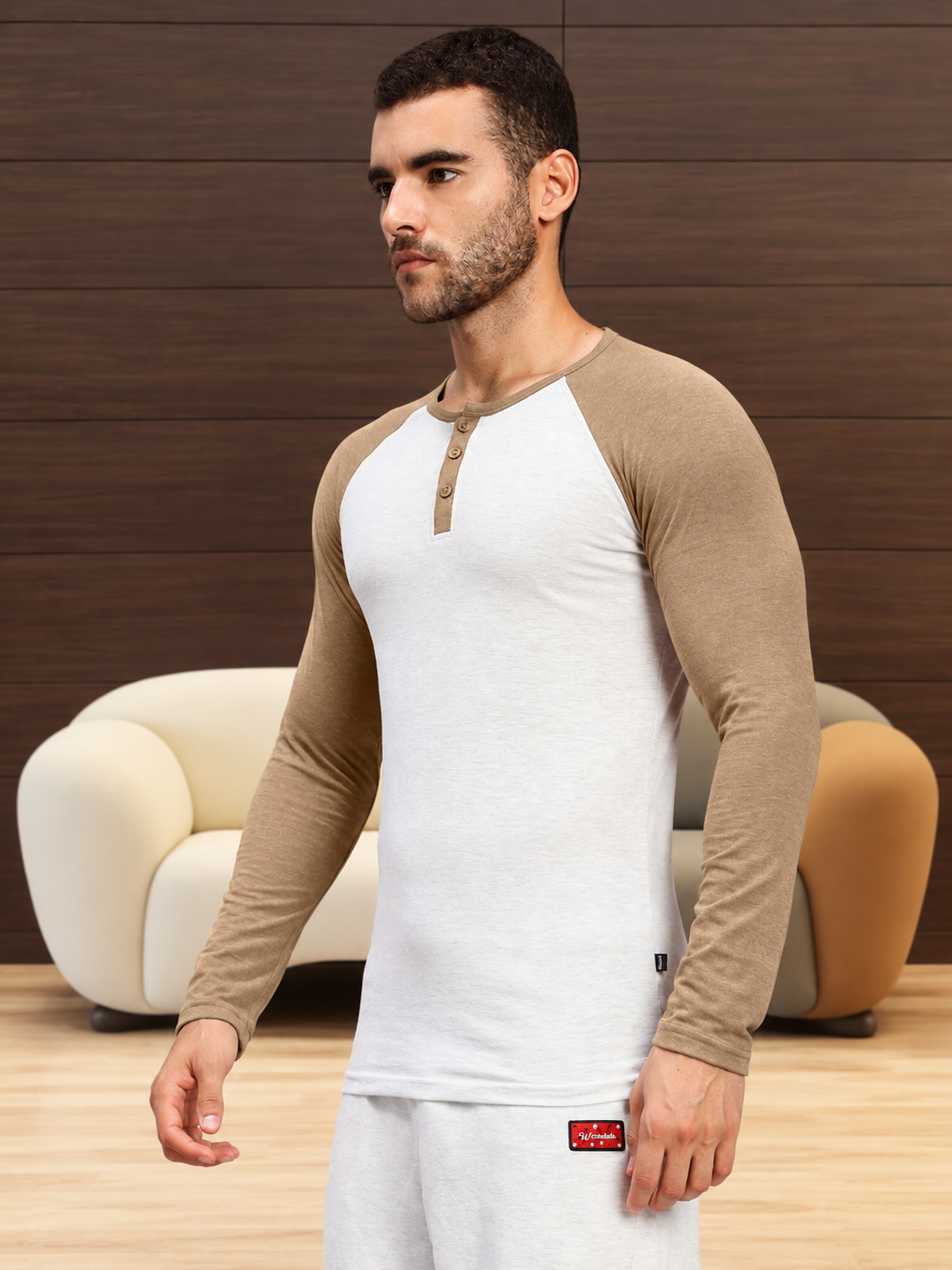 HENLEY SWEATSHIRT OFF-WHITE BROWN
