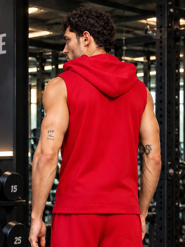 BUILDS FREEDOM SLEEVELESS HOODED T-SHIRT RED