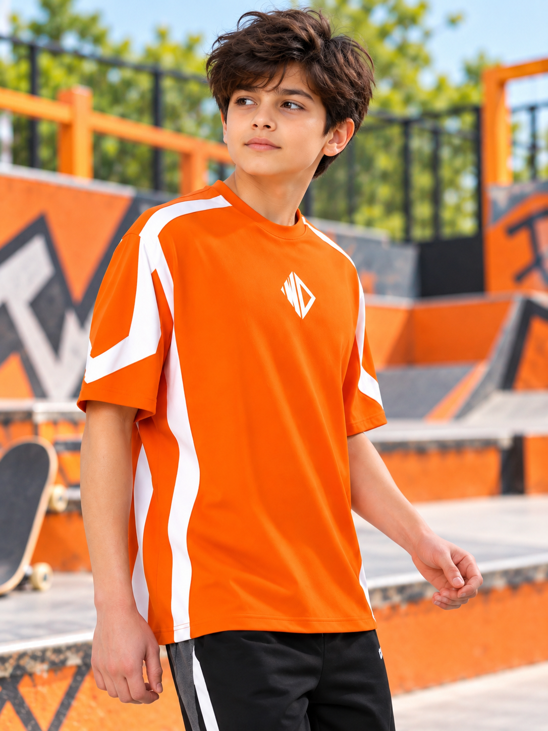 RUGBY OVER-SIZED T-SHIRT KIDS ORANGE WHITE