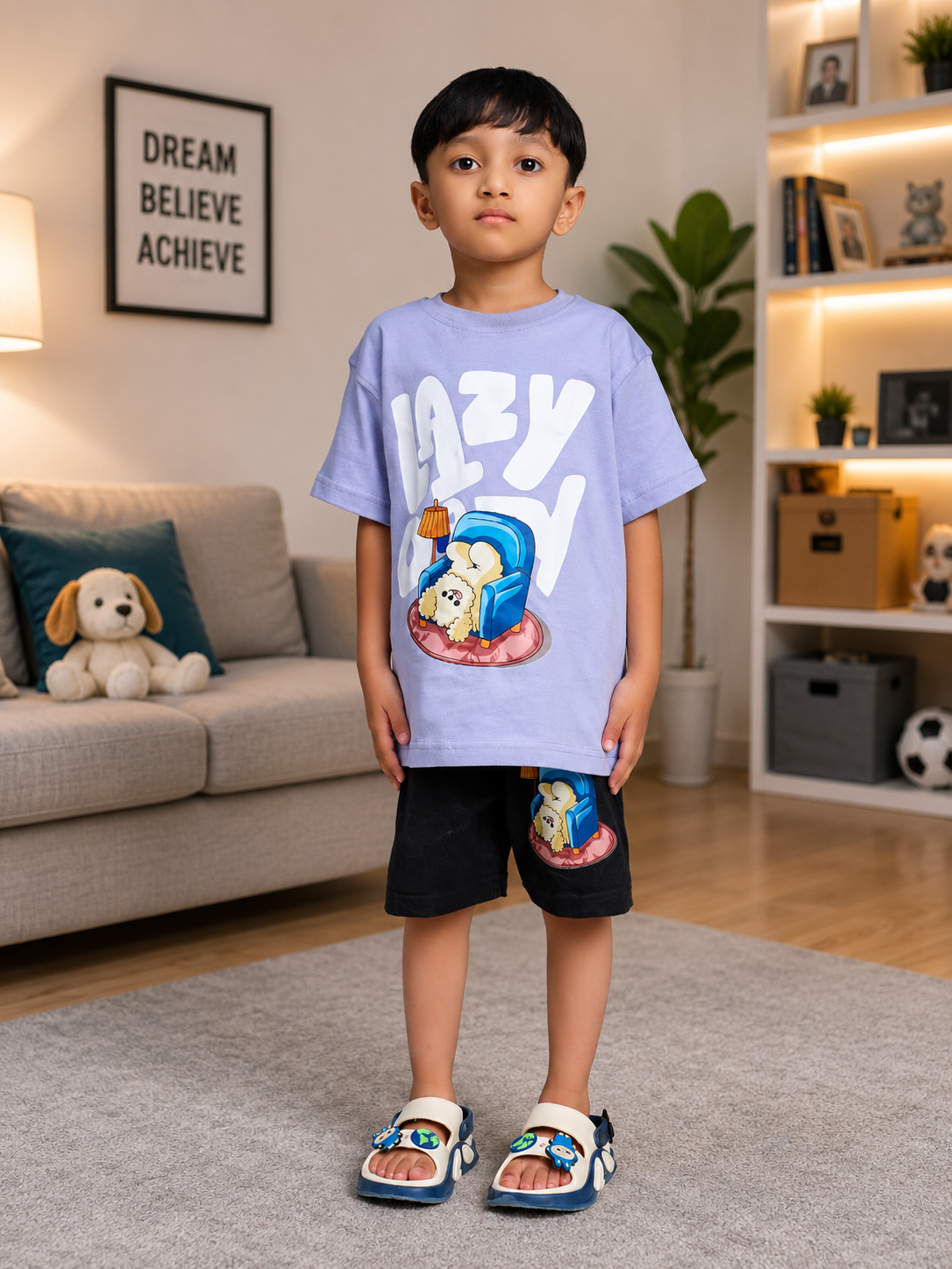 LAZY DAY CO-ORD FOR BOYS GIRLS LAVENDER BLACK