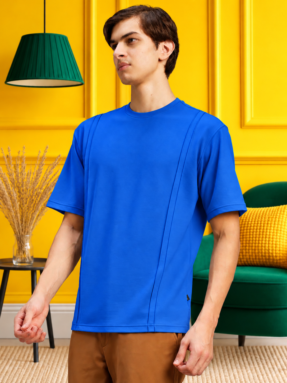 PANEL OVERSIZED CREW T-SHIRT BLUE