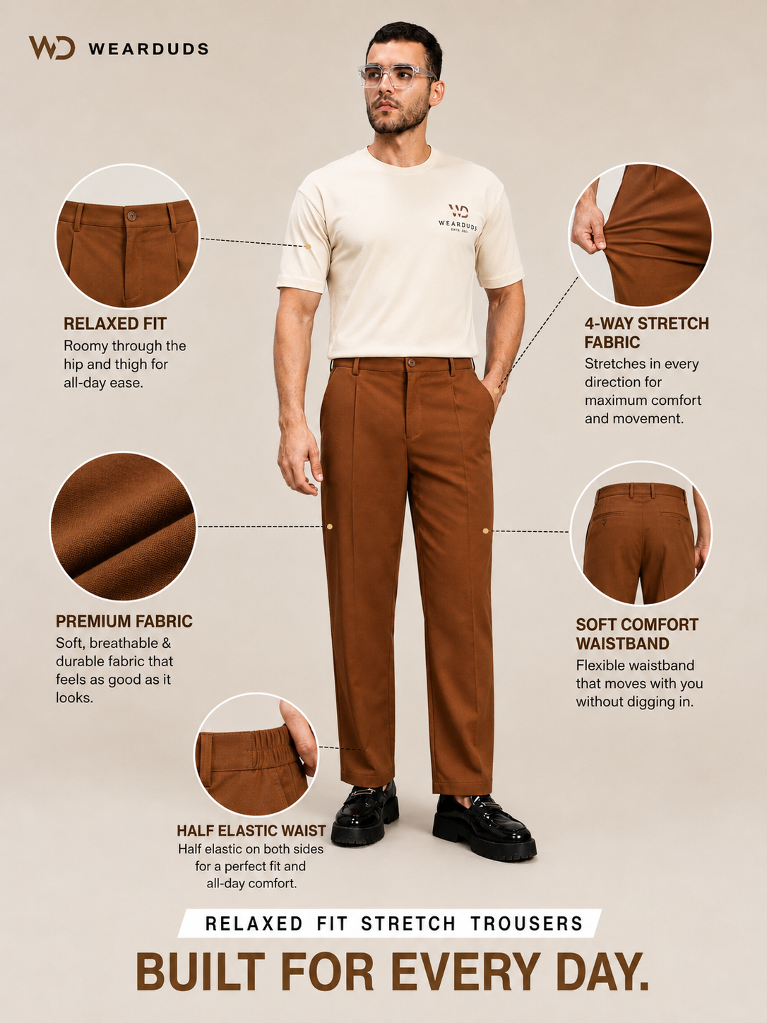 HIGH-FLEX TAILORED PANTS BROWN