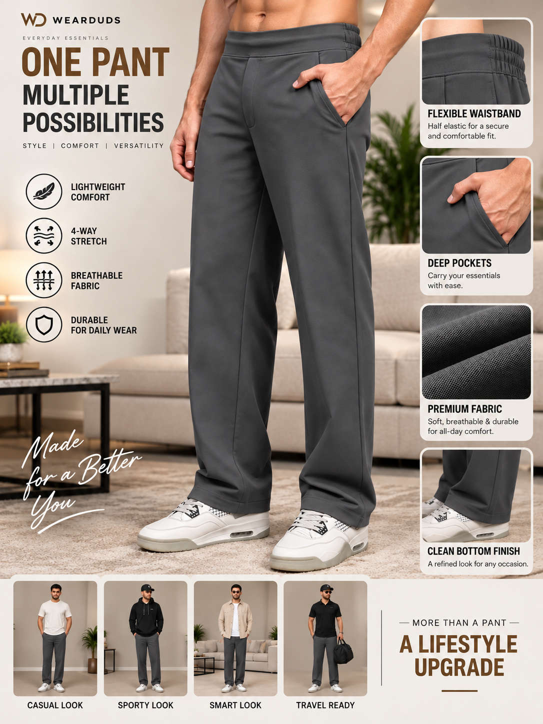 WAISTBOARD SMART CASUAL PANTS GREY