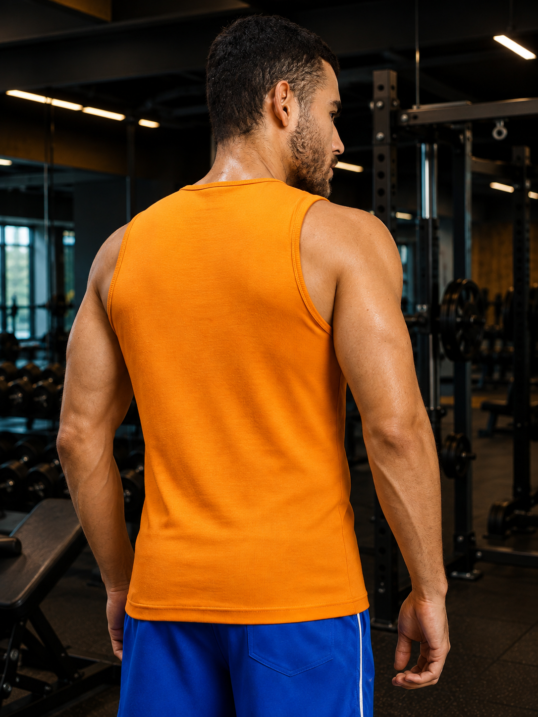 MUSCLE FIT BODYBUILDING GYM T-SHIRT ORANGE