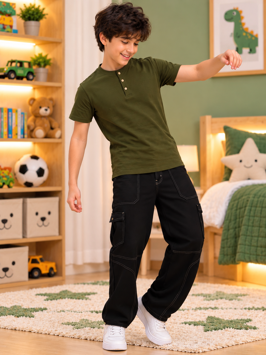 ALBET REGULAR T-SHIRT FOR BOYS GIRLS  OLIVE GREEN