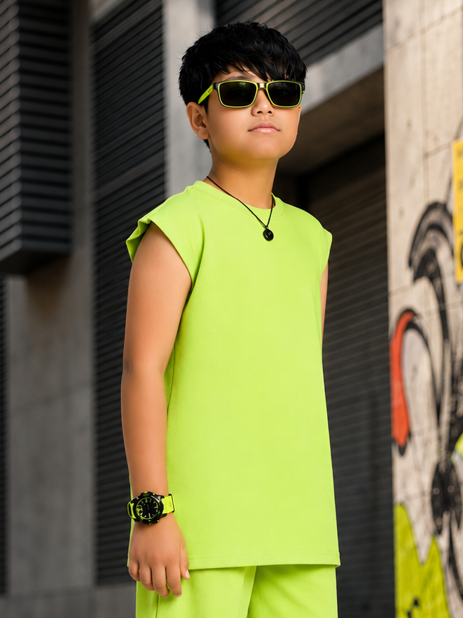 NEON RUSH SLEEVELESS T-SHIRT FOR BOYS GIRLS NEON GREEN