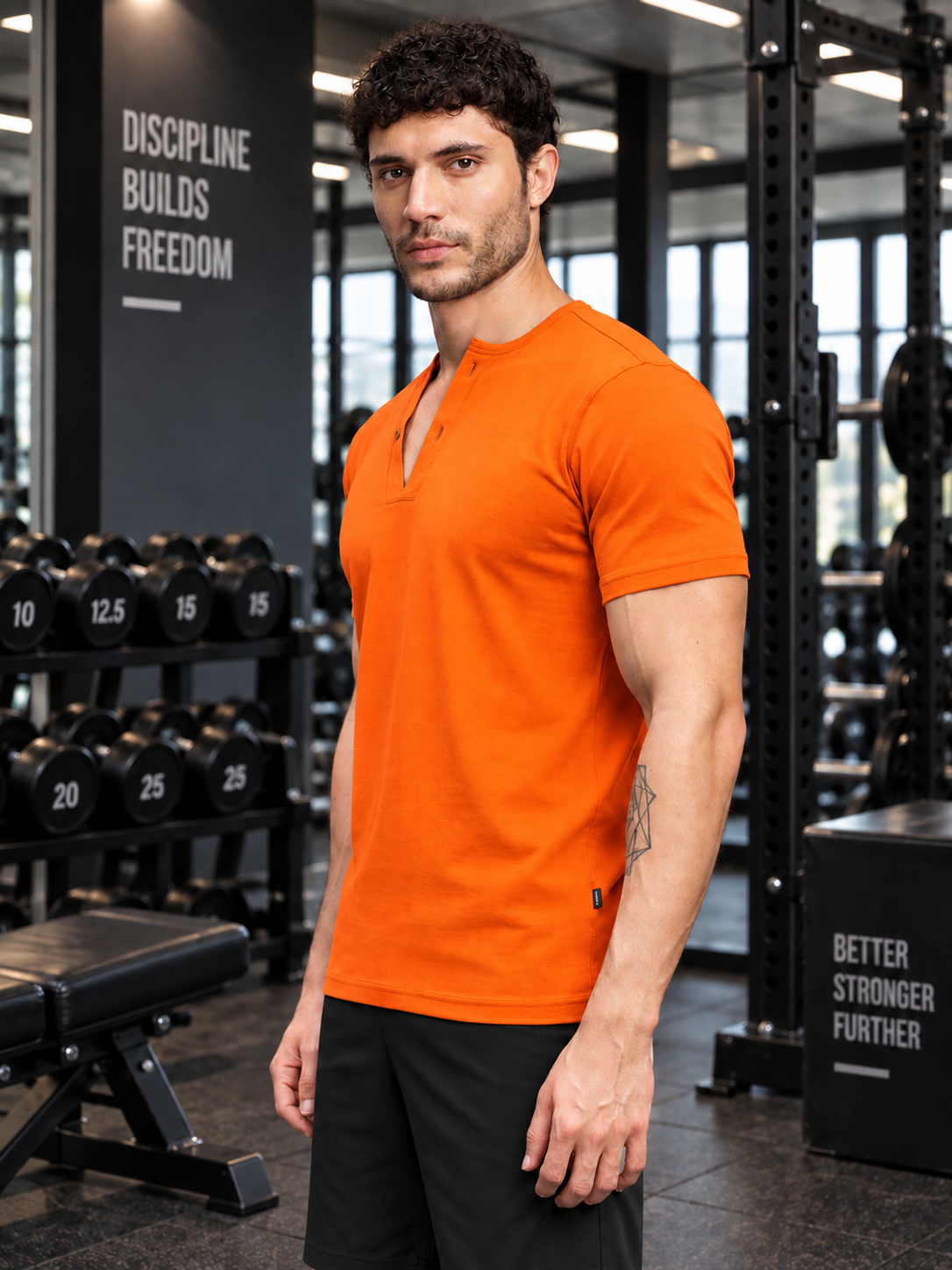 ATHLETIC HENLEY REGULAR FIT T-SHIRT ORANGE